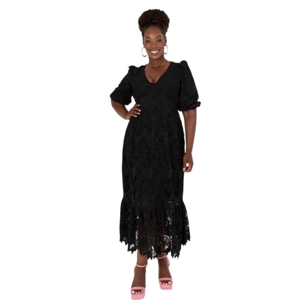 Maya Deluxe Womens/Ladies 3/4 Sleeve Midi Dress / Black